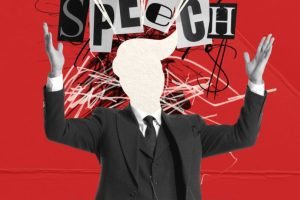 Creative,Conceptual,Design.,Faceless,Man,,Politician,Making,Speech,On,Tribune,